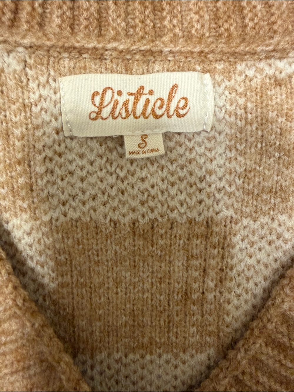 Listicle Checkerboard Cropped Cardigan in Caramel and Cream - Picture 2 of 2